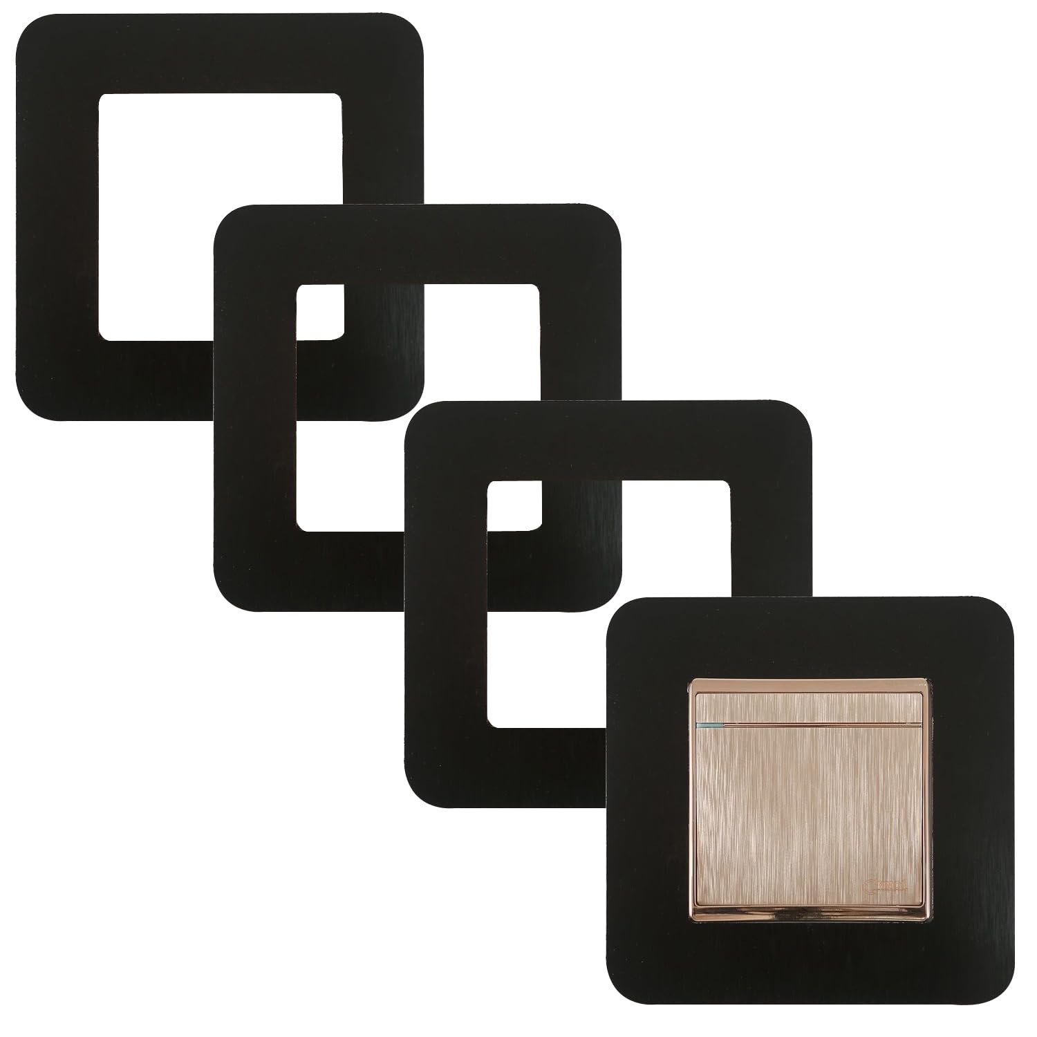 4 Brown Luxurious Surround Single Light Switch Covers - Square Shape, Wall Switch Decoration