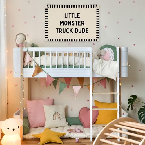 Image of XYDEG Monster Truck Room Decor, Little Monster Truck Dude Canvas Banner Flag Wall Decor, Boy Nursery Wall Hanging Flag Decorations for Kids Boy Nursery Toddler Room Bedroom Playroom, 30x20 Inch