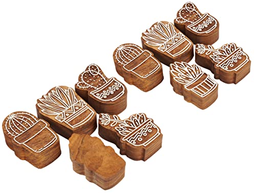 Tampon en bois sculpté main motif cactus 3" haute précision - 4