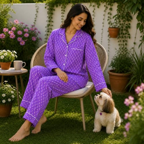 Image of Huar Cotton Pajamas Set for Women - Luxurious Cotton Womens Pajama Sets - Comfortable Christmas PJ Set, Breathable & Light Pj