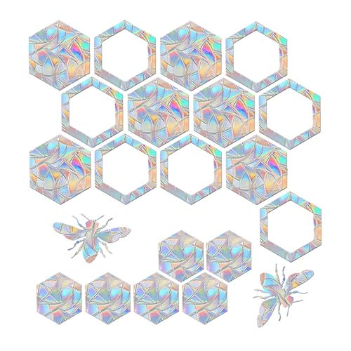 Image of Window Clings for Birds - Anti-Collision Window Decals - Prismatic Non Adhesive Vinyl Rainbow Glass Stickers to Save Birds from Glass Strikes (Honeycomb, 51 Pieces)