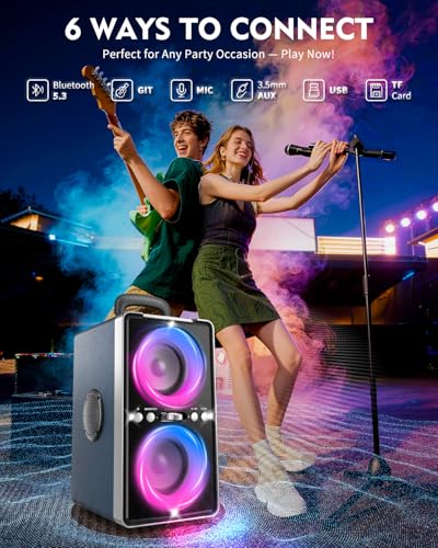Image of YIER Bluetooth Speaker, 240W Peak Loud Party Speaker with Big Bass, 20H Playtime, TWS, BT5.3, Large Portable Wireless Boom Box with LED Light for Outdoor Backyard Beach Home (Leather Blue)