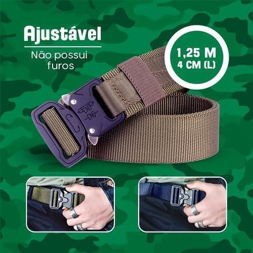 Cinto Tatico Militar com Fivela de Metal e Engate Rápido e Ajustável Tipo Amidila Cor Preto