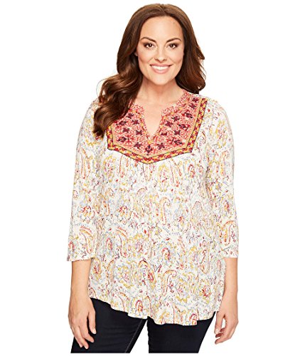 Lucky Brand Women's Plus Size Embriodered Bib Top, Natural Multi, 2X