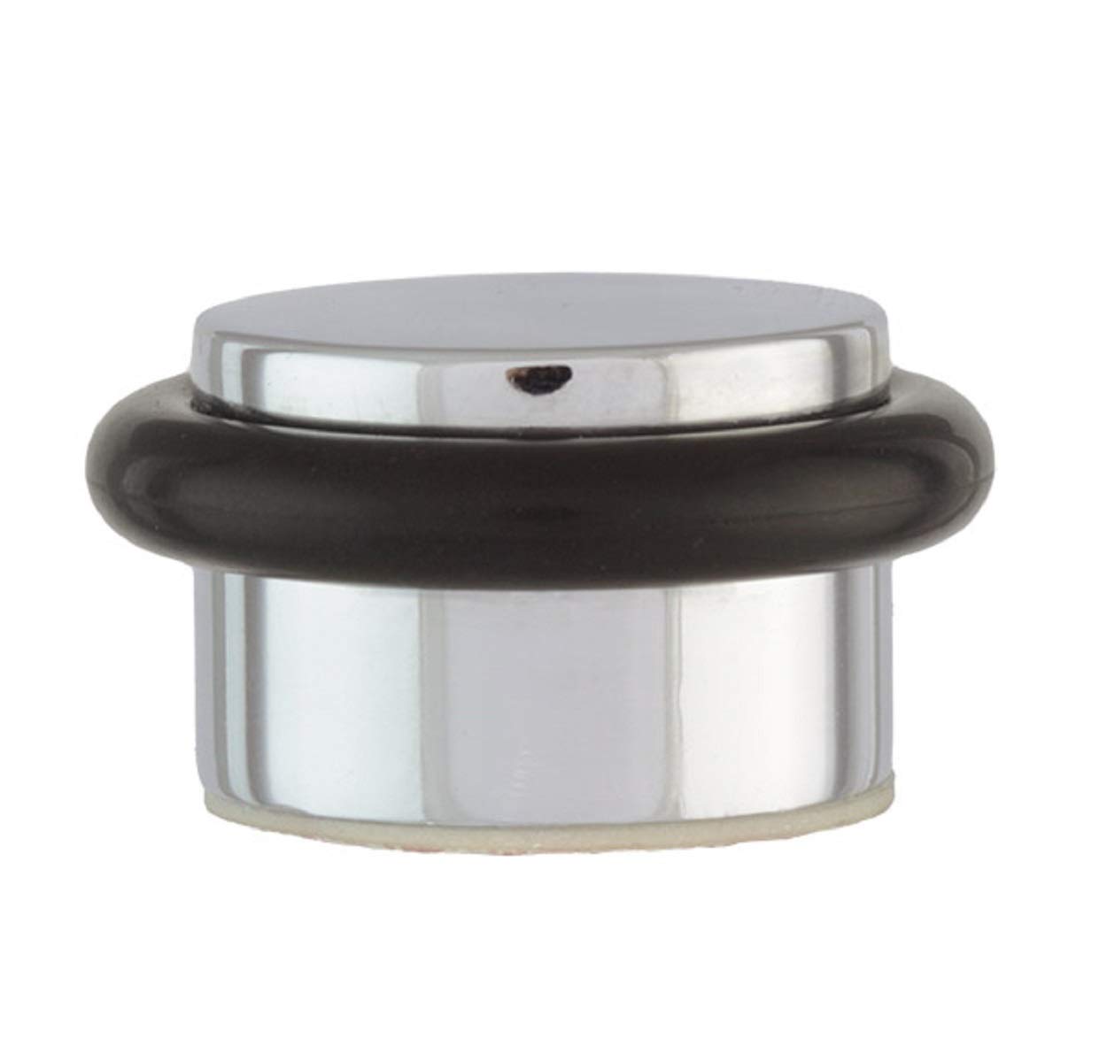 Evi Herrajes Inox Chrome - Black Rubber | Adhesive Door Stop | Ø28x20mm | Floor Mounted | Chrome Brass Finish | Silicone Protection Rubber | I-103-Cr