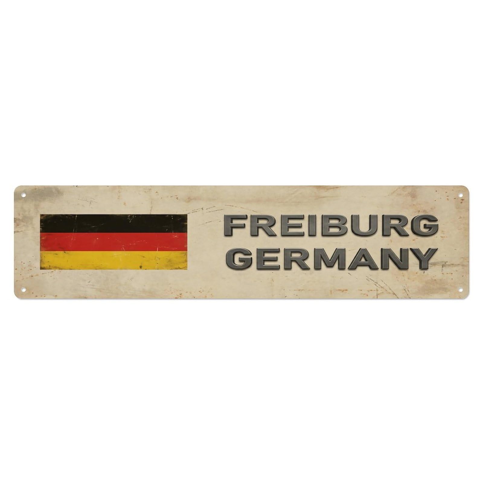 Vintage Freiburg Germany Flag Decor Rustic Travel Metal Tin Sign