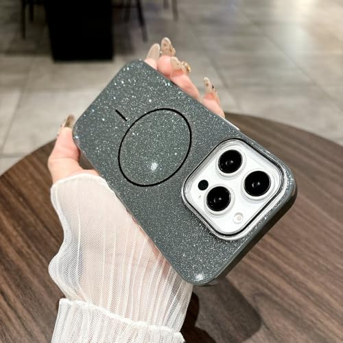 Coque pour iPhone 16 Pro Max magnétique antichoc noire pailletée