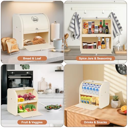 Nymblis Bread Bin, Bread Bins for Kitchen, Double Bread Box with Roll Top Lid, Metal Bread Storage Containers Bins Creamy White (30 x 25 x 33 cm) - Cosy Home Interiors Nymblis Bread Bin, Bread Bins for Kitchen, Double Bread Box with Roll Top Lid, Metal Bread Storage Containers Bins Creamy White (30 x 25 x 33 cm) - Image 7