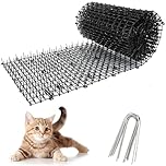 30x400CM Anti Cat Spikes - Black Plastic Cat Scat Mat with Spikes, Cat Repellent Mat Prickle Stirp Pet Deterrent Net with 8Pcs U-shaped Pegs for Garden, Fence, Indoor, Outdoor