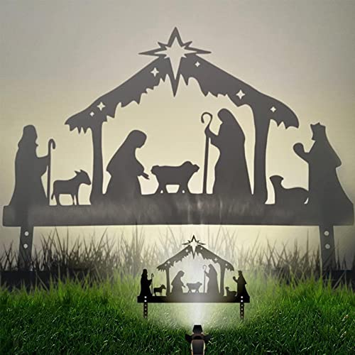 Metal Nativity Scene Silhouette, Metal Outdoor Nativity Silhouette, Holy Family Nativity Yard Sign, Weather Resistant Christmas Decorations Display Stakes For Front Yard, Lawn #TOP2