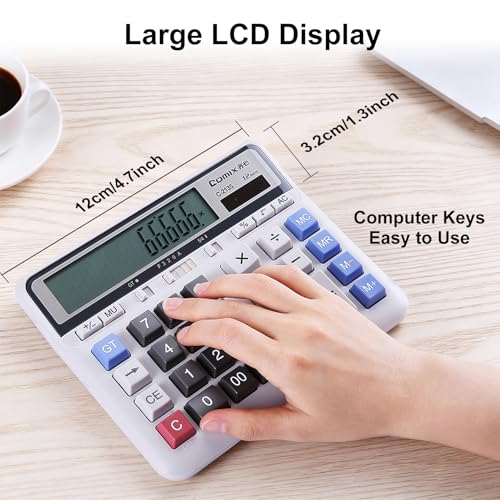 Comix Desktop Calculator Solar Battery Dual Power with 12-Digit Large LCD Display and Large Computer Keys Standard Function Calculator for Home Office School, White - Image 6