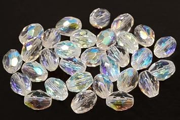 150pcs Fire Polished Faceted Beads Olives 9 x 7 mm, Crystal Ab 30-28701, Bohemia Crystal Glass, Czechia 15129001