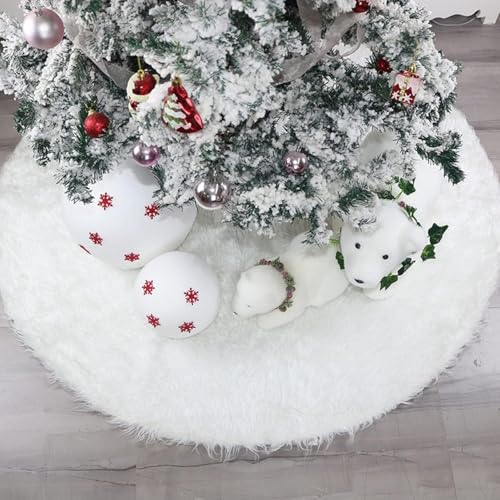 72 Inch Luxe Snowy Faux Fur Christmas Tree Skirt, White Velvet for Festive Decor, Elegant Holiday Addition