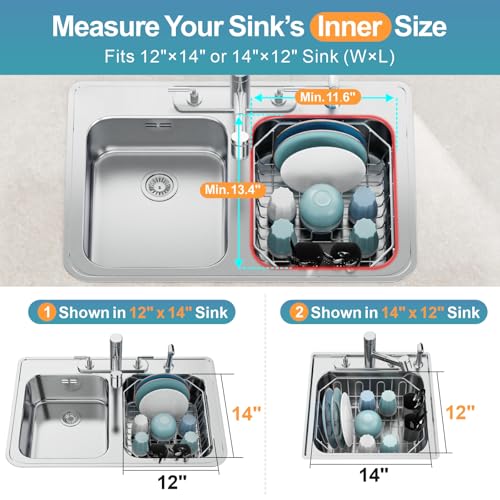 GSlife Small in Sink Dish Drying Rack - Stainless Steel Compact Dish Drainer for RV Kitchen Apartment Sink, Rust Resistant Inside Sink Rack, 1–2 Person Households, 11.6" W x 13.4" L, Silver