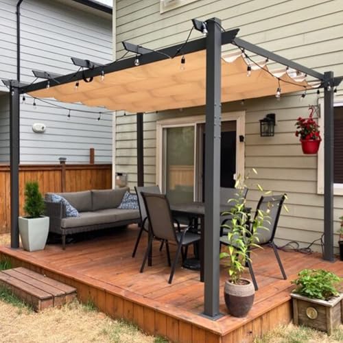 Purple Leaf 3x4m Aluminum Pergola with Retractable Roof, Adjustable Canopy Outdoor for Patio, Garden & BBQ, Heavy-Duty Weather Resistant Frame, Beige