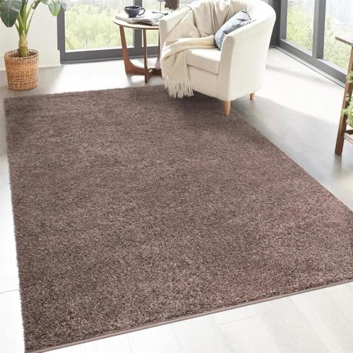 carpet city Shaggy Tapis à poils longs - 100 x 200 cm - Brun - Tapis de salon à poils longs - Motif uni moderne - Tapis doux et moelleux pour décoration de...