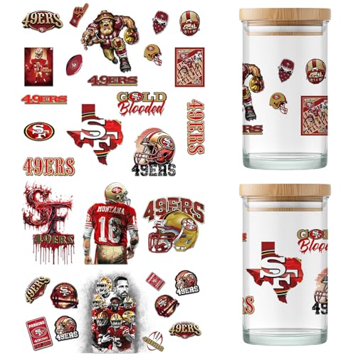 4 Sheet UV DTF Cup Wraps for 16 Oz Glass Cups American Football Waterproof UV DTF Stickers Rub on Transfers for Crafts Tumblers Cup Wood Furniture Car DIY Decor Wrap Decals (07)