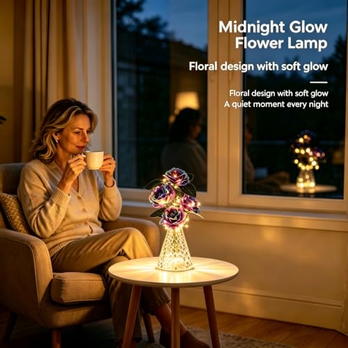 Image of Purple Rose Flower Lamp Ninght Light DecorGift for Women