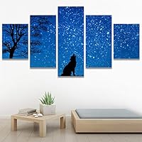 SIGNWIN 5 Panel Canvas Wall Art Modern Art Animals Colorful Decorative Elements Multicolor Photography Silhouette for Home Decorations Ready to Hang - 60