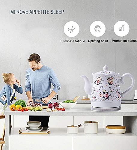 Elektrischer Keramik Wasserkocher Teekanne-Retro 1,5L Kanne, 1350W Wasserschnell Für Tee, Kaffee, Suppe, Haferflocken… – Bild 3