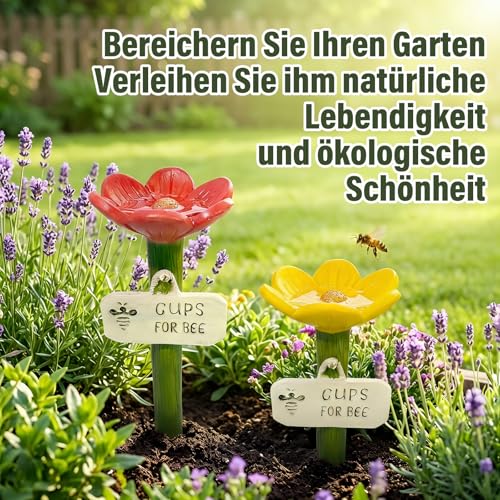 4 Stück Bienentränke, Insektentränke Bienentränke für den Garten, Bienentränkes Keramik, Cups for Bee, Insektentränke Garten Bienentränkes Blume für Schmetterlinge, Gartens Terrasse Balkon Dekoration