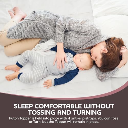 Circles Home Full Size Futon Mattress Topper - 100% Cotton with Plush Down Alternative Fill - Soft, Comfortable, and Allergy Free Mattress Topper. - Color: White - (54 X 75) - Thumbnail 6