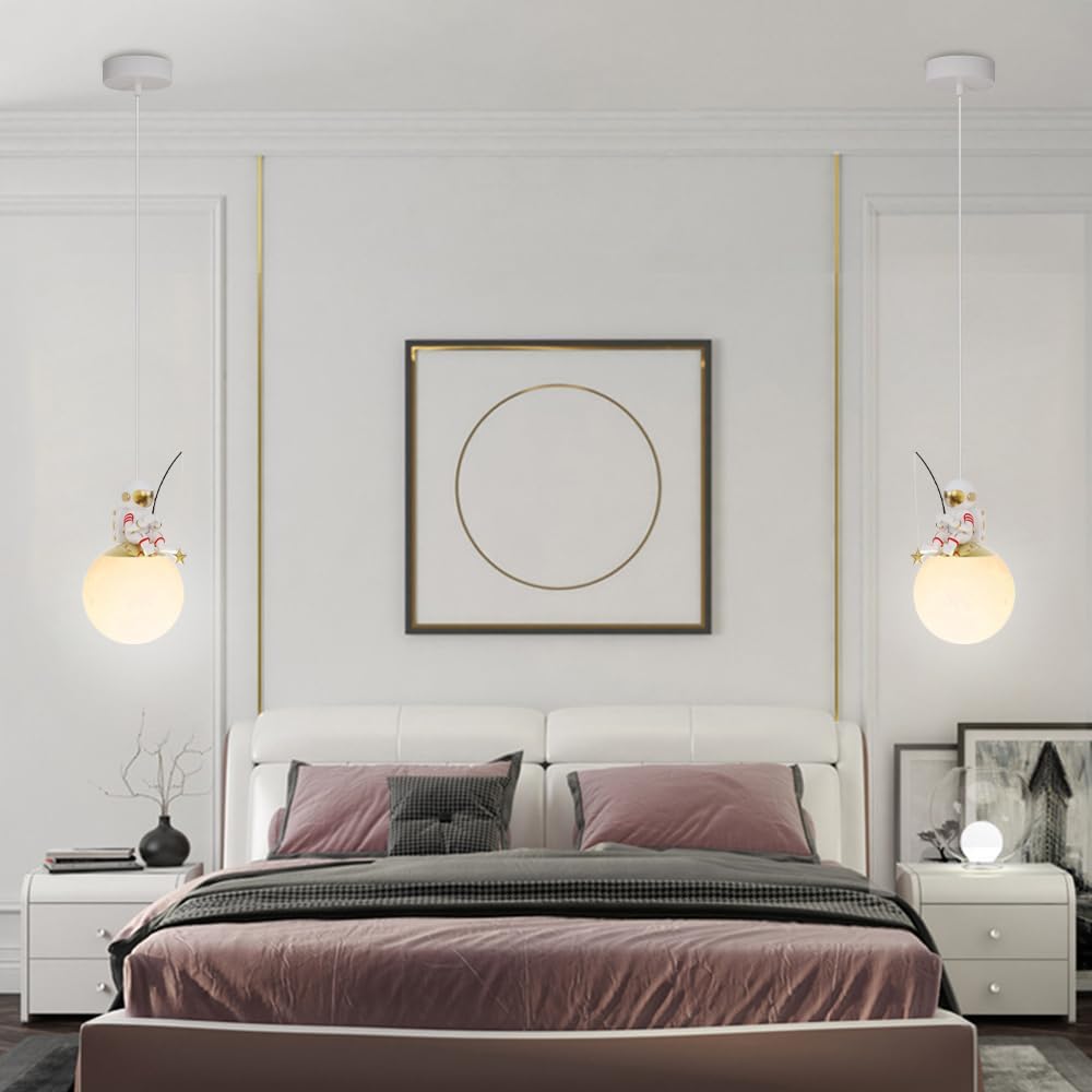 Suspension Sphérique En Acrylique, Lampe Suspendue Créative En Forme De Lune Avec Kit De Décoration D'Astronaute, Lustre D'Éclairage Pour Chambre D'Enfant, Lampes Suspendues Minimalistes Moder