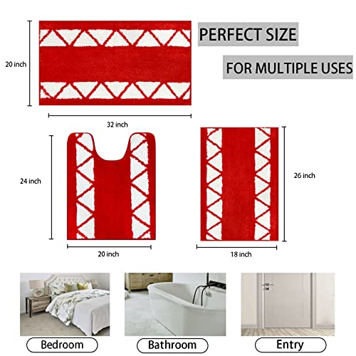 Run Helix Red Bathroom Rugs Sets 3 Piece, Bath Mats, Bathroom Rugs And Mats Sets, Extra Soft And Absorbent Shaggy Rugs, Bathroom Rugs And Mats Set, Bath Mat Set For Tub, Shower, Bathroom #TOP1