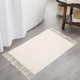 Lanffia Boho Bathroom Rug 2x3, Washable Kitchen Rugs, Beige Handmade Tufted Cotton Rainbow Rug with