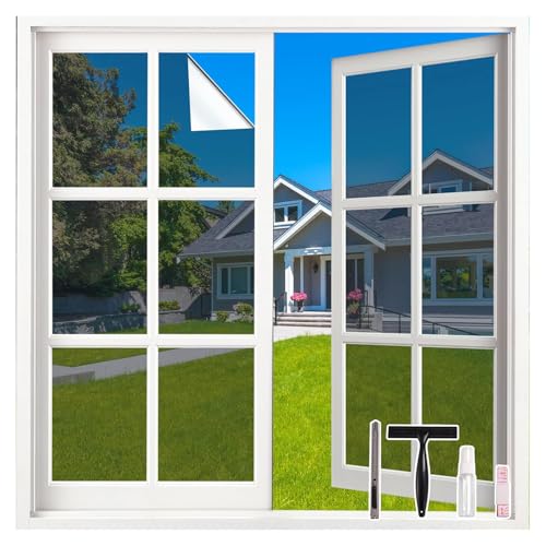 LEMON CLOUD Lámina de espejo plateada – Protector solar para ventana interior, lámina de privacidad para ventana exterior opaca, transparente, estática autoadhesiva, 115 x 200 cm con herramientas