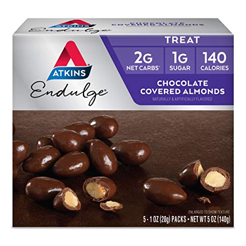 Atkins Endulge Choco Covered Almonds. Rich Choco Taste in a Low Net Carb, Low Calorie Snack. 1 ounce per Pack (10 Packs)