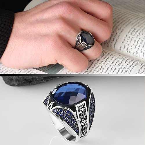 925 Sterling Silver Men Silver Ring With Sapphire Gemstone, Handmade Engraved Silver Ring, Gift For Him, Minimalist Silver Ring #TOP1