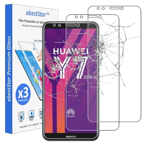 ebestStar - [Lote x3 Cristal Templado Compatible con Huawei Y7 2018 Protector de Pantalla, Película Vidrio Protectora Ultrafina, Dureza 9H, Sin-Burbujas [Aparato: 158.3 x 76.7 x 7.8mm, 5.77'']