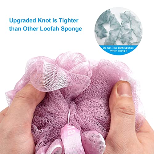 Amazerbath Shower Sponge Loofah Back Scrubber, Pe Soft Mesh Loofah Body Scrubber With Long Wooden Handle, Bath Sponge For Men Women (Pink) #TOP1