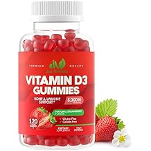Vitamin D3 5000IU / 10,000IU Gummies for Adults & Kids 120 Count - Maximum Strength Support for Immune System, Bones & Teeth - Gluten-Free, Non-GMO, Great Tasting Strawberry Flavor - 4 Month Supply