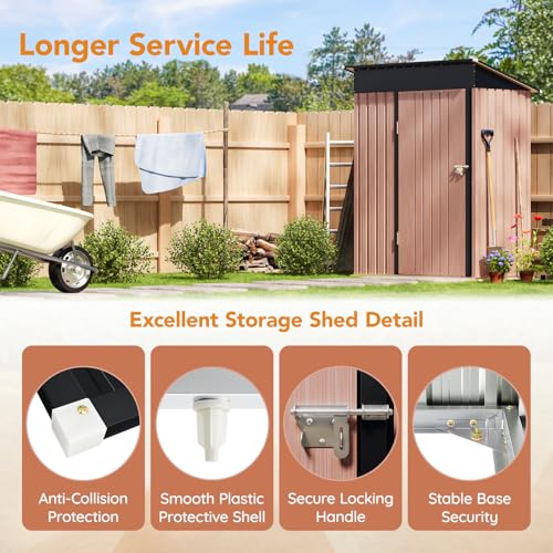 Image of Panovue 5X3X6.1FT Garden Storage Shed with Lockable Door,Steel Tool Shed with Sloping Roof,Anti-Corrosion Metal Shed for Backyard Patio Lawn (Wood Panels & Frame Floor Not Included)