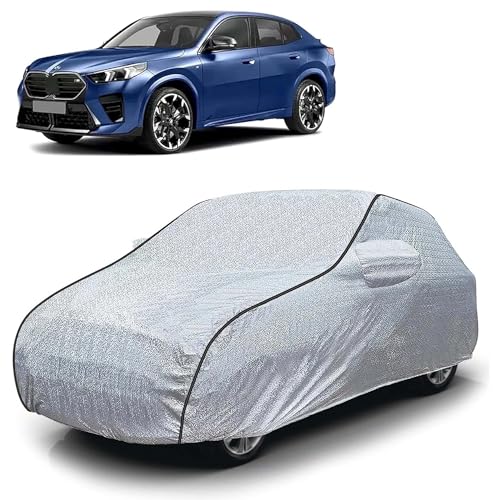 Image of Sulfar 100% Waterproof Car Body Cover Compatible with Mirror for BMW X2 (Triple Stitched, Full Bottom Elastic, Magic Silver with Black Piping)