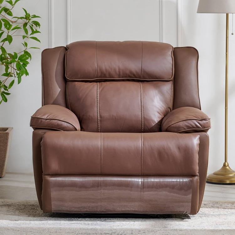 Image of Home Centre | Torino Half Leather 1-Seater Recliner | Recliner Sofa for Living Room | Solid Wood | Brown | 2 Year Warranty
