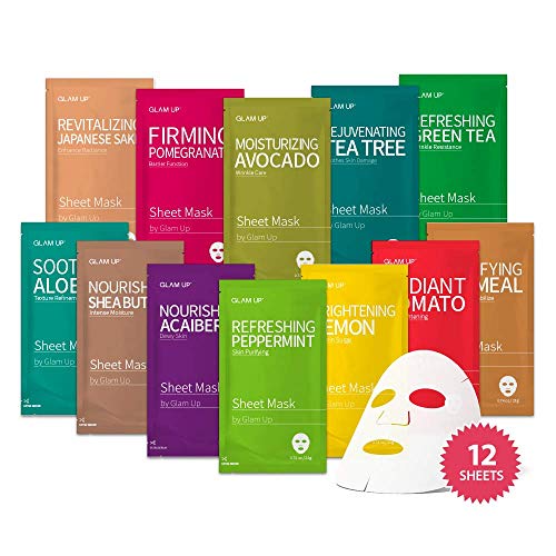 GLAM UP Premium Facial Sheet Mask 12 Combo (Pack of 12) |...