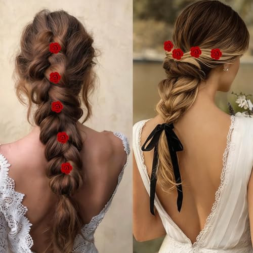 40 Pinzas de Pelo Red Rose Decorativas Mini miniatura 3