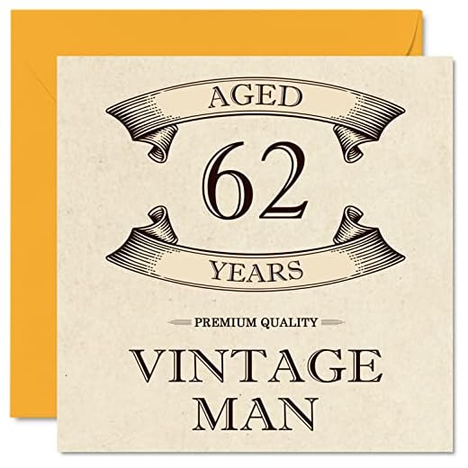 Tarjetas de cumpleaños vintage 62 para hombres, 62 años de edad, divertida tarjeta de cumpleaños para abuelo, papá, marido, novio, tarjetas de felicitación de 145 mmx145 mm, tarjeta de cumpleaños 62