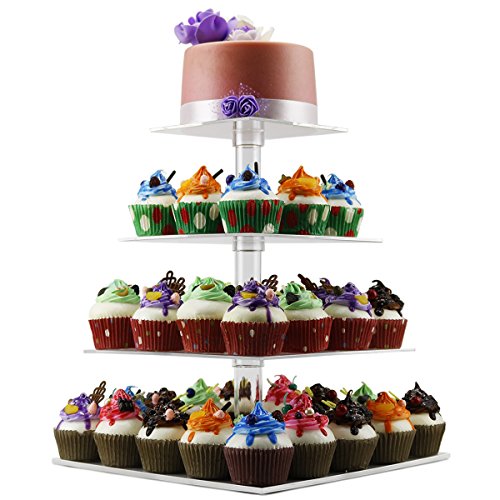 4 Tier Cupcake Holder Stand,Square Clear Acrylic Cupcake Display Riser,Tiered Dessert Stand,Cupcake Tower