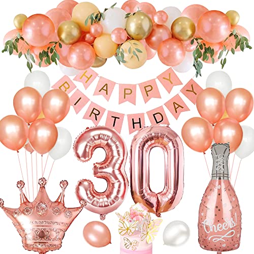 30 Ans Décorations Fête Anniversaire, Or Rose Ballon Anniversaire 30 Ans Fournitures de Fête Bannière Joyeux Anniversaire pour Fille Femme 30 an Anniversaire Cover