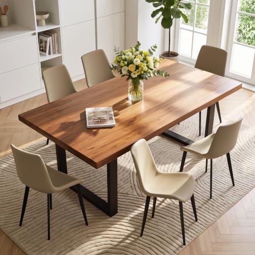 Image of Modern Dining Chairs Set of 6, PU Leather Dining Room Chairs, Upholstered Kitchen Chairs with Ergonomic Backrest & Sturdy Metal Legs, Perfect for Dining Room, Living Room, Khaki