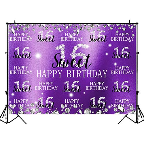 Fondo de 16 cumpleaños para fotografía, telón de Fondo de Fiesta de dieciséis cumpleaños, Accesorios de decoración de Mesa de Postre de Diamante A2 5x3ft / 1,5x1m