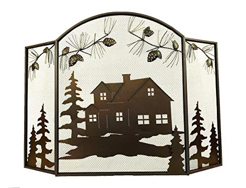 AR Country Store Metal Fireplace Screen Rustic Home Cabin House Scene - Lodge