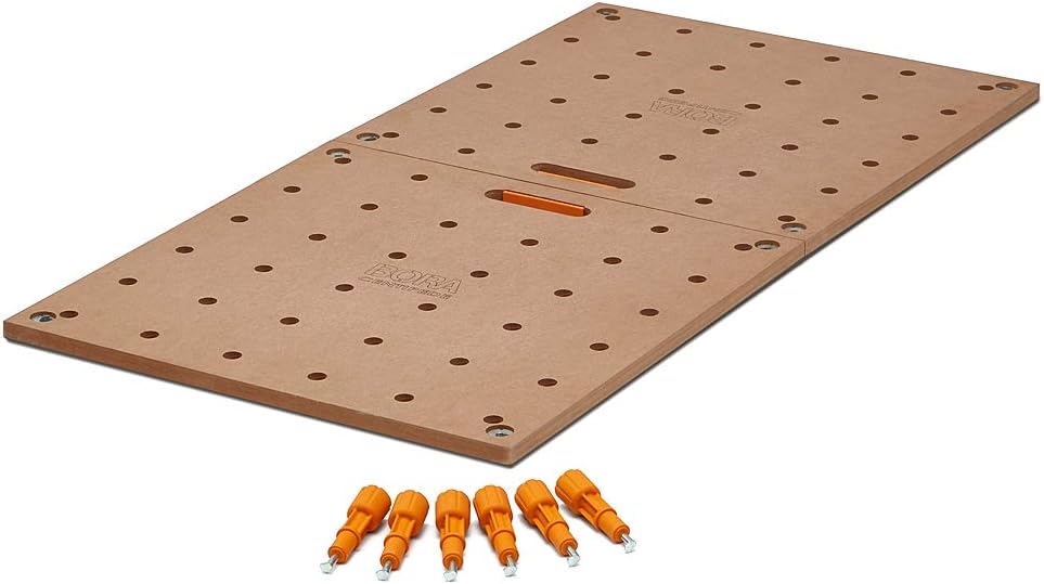BORA Centipede Workbench Table Top For Bora Centipede Work Stand Saw Horses - 24" x 48" - Includes Wood Top with 20mm Dog Holes + 6 Quick-Twist Lock Handles for Portable Work Bench, CK22TM Brown