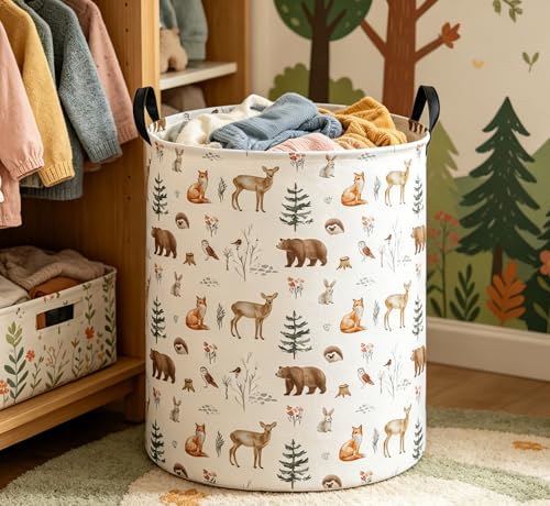 Image of Essme Kids Laundry Basket,Animal Hamper Waterproof Storage Bin for Boys, Woodland Hamper,Gift Baskets(Woodland Animal)