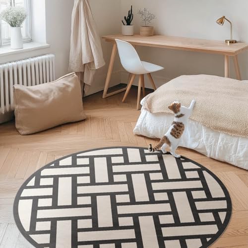 Tapis vinyle ø90 cm PVC résistant à la rayure de sol pour intérieur et maison - 3