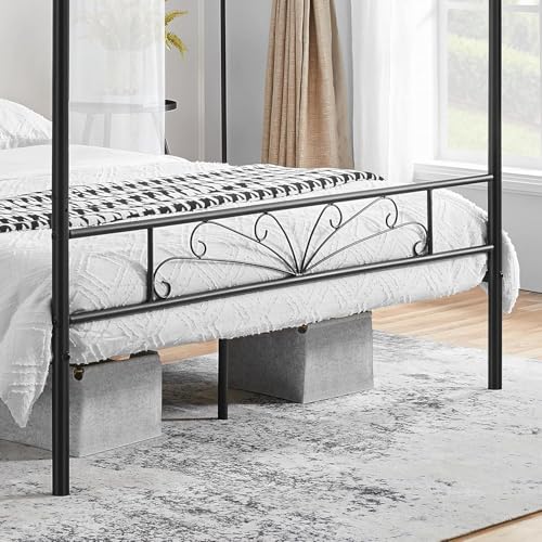 Image of Metal Queen Size Poster Bed Without Storage | Wrought Iron Canopy Poster Bed Queen Size with Headboard & Footboard | Cot Without Storage, Metal Furniture for, Living Room, (Design 1-Black)